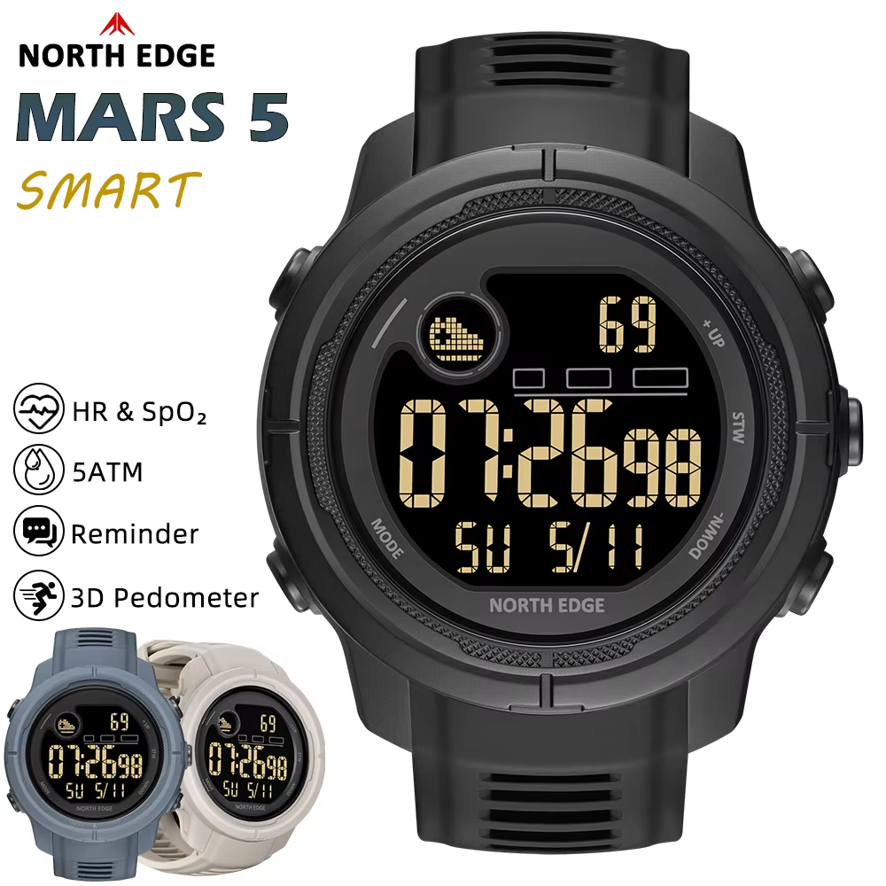 Smartwatch New Watches For Men - NORTH EDGE NEW MARS 5 メンズデジタル腕時計アウトドアミリタリースポーツ