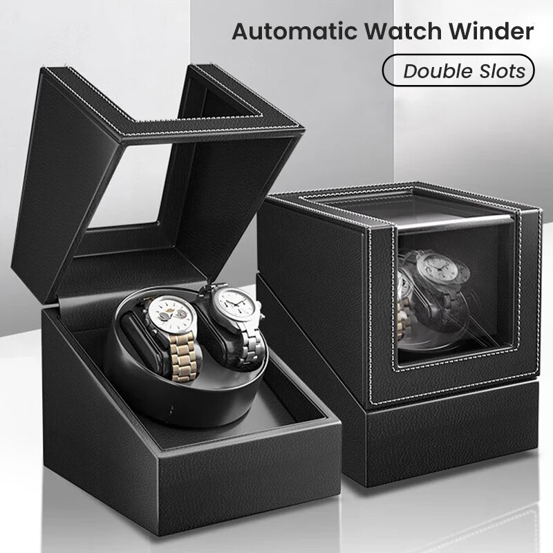 Watch Winder Single - 自動巻き時計ワインダー,サイレントモーター付き,2スロット,革製,男性用