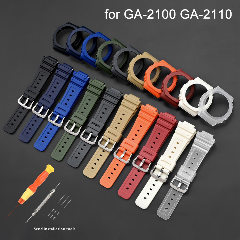 Casio Watch G-Shock Ga-2100 - ゴム製時計ストラップケースベゼルカシオ G-SHOCK GA-2100 GA-2110 樹脂時計バンドメンズスポーツ防水改造キットツール付き