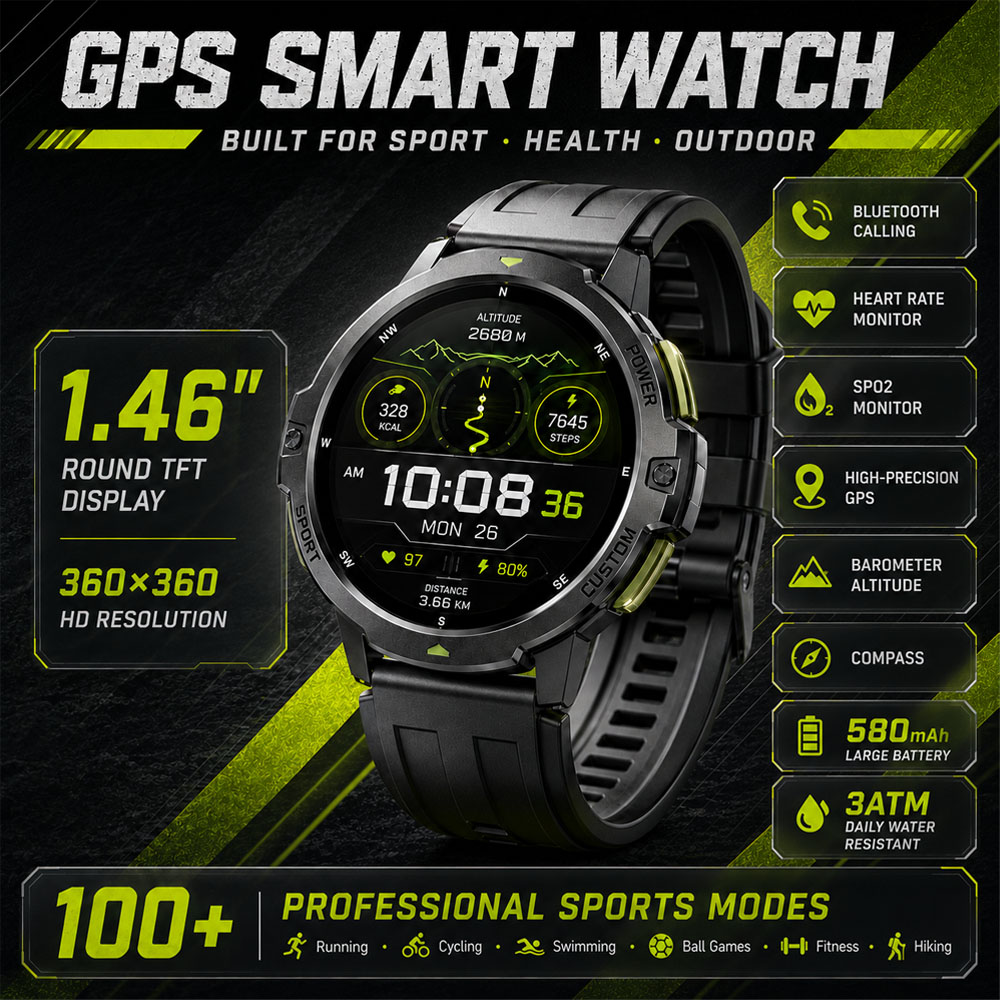 Smartwatch Timex Watches For Men - 新型ミリタリーGPSスマートウォッチ 3ATM防水 580mAh大容量バッテリー コンパス搭載 スポーツリストスマートウォッチ 男女兼用