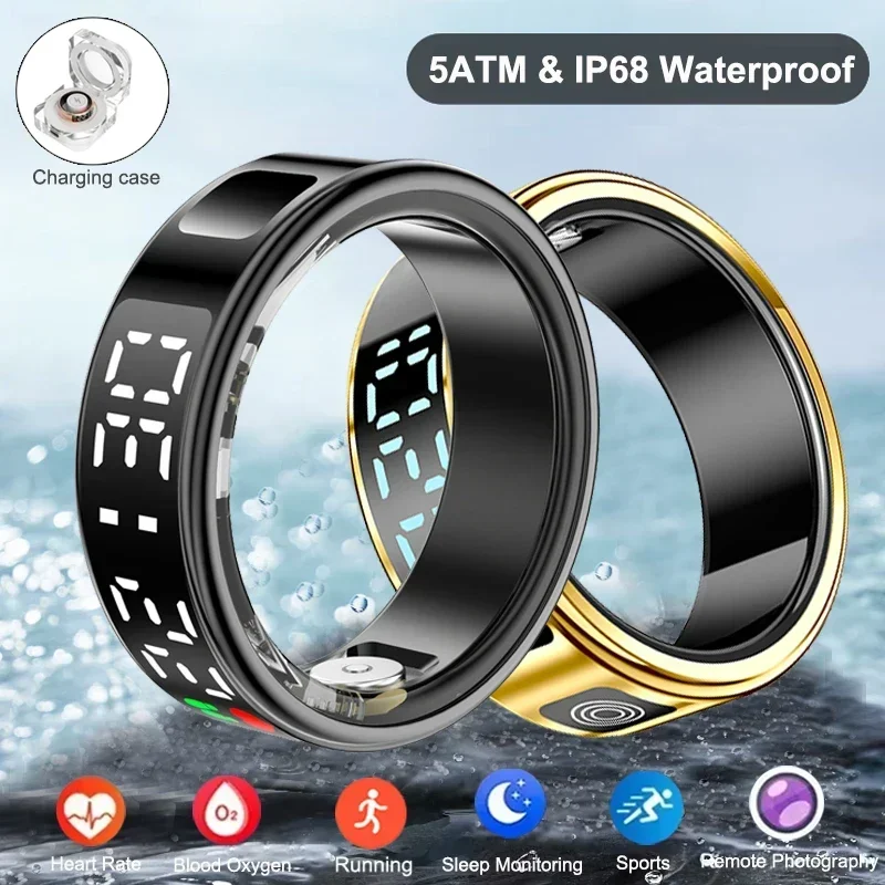 Smartwatch Sports Watches For Men - 男性と女性のための多機能ヘルストラッカー,スマートリング,心拍数,血液,酸素モニター,スポーツ,5気圧防水,睡眠フィットネス
