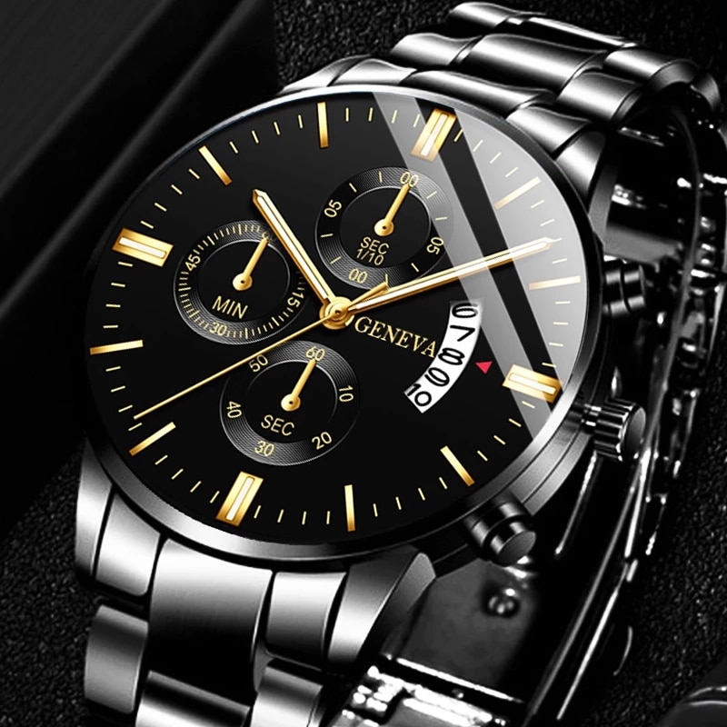 男性用ビジネス時計男性用黒ステンレス鋼時計高級カレンダークォ - Seiko Watch 5 Sports のレビューと価格