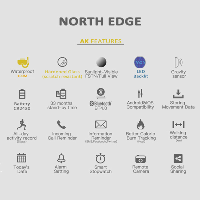 NORTH EDGE AK 100M 防水アウトドアスポーツ - Smartwatch Sports Watches For Men のレビューと価格
