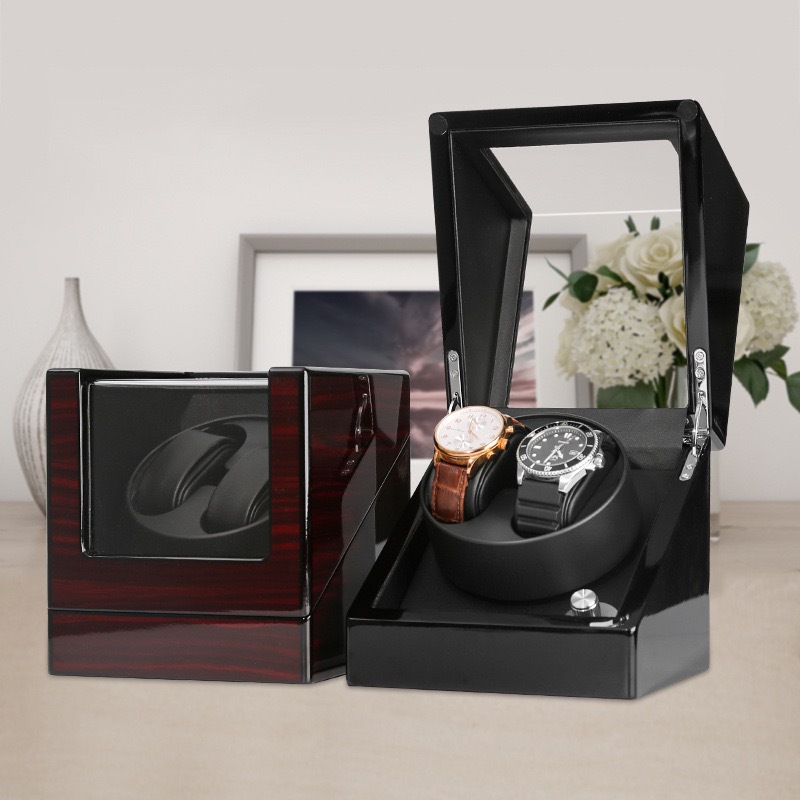 2スロット自動停止LED光沢木製ラッカー仕上げウォッチワイン - Watch Winder Single のレビューと価格