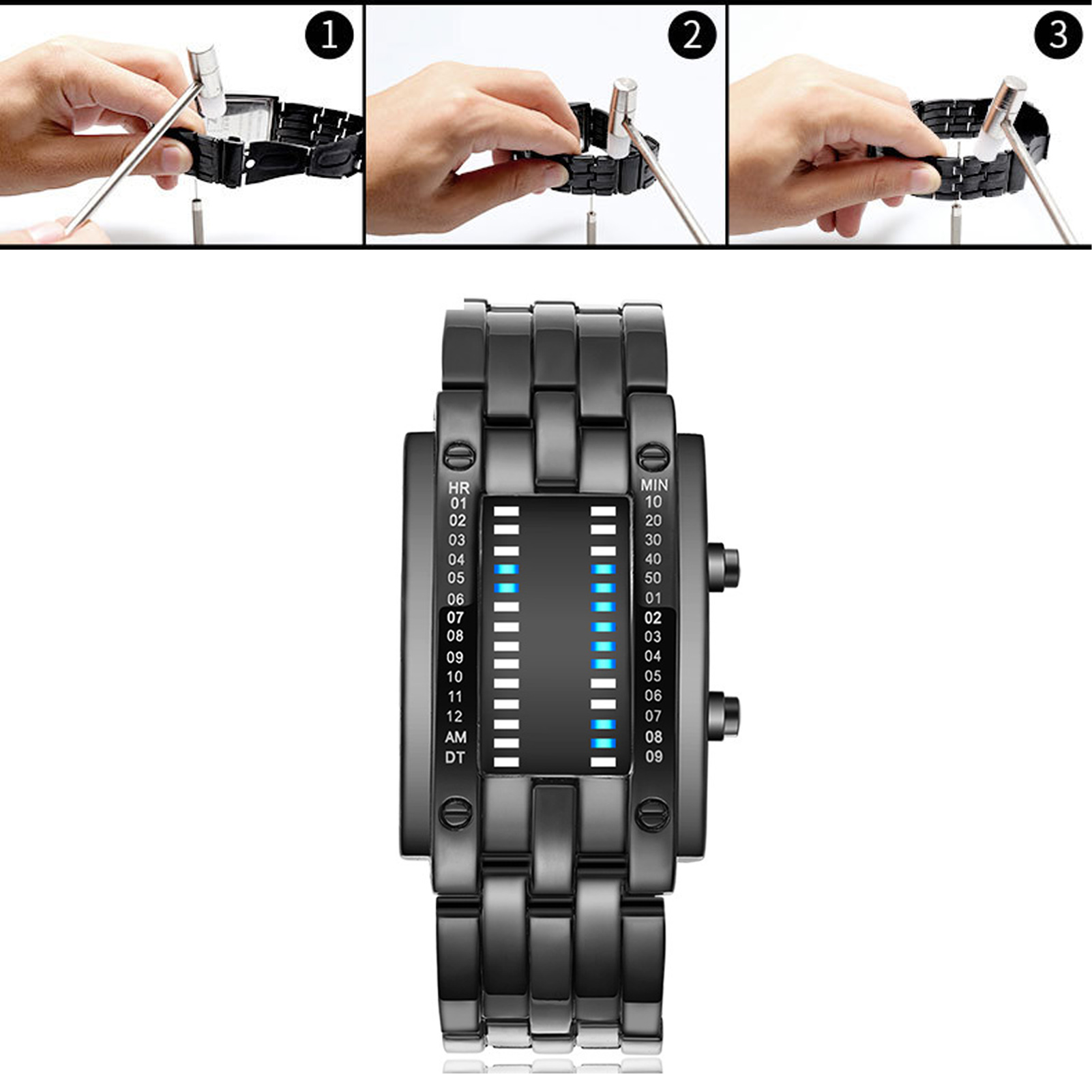 プレミアムバイナリマトリックスブルー LED デジタル電子時 - Smartwatch Premium Watches For Women のレビューと価格