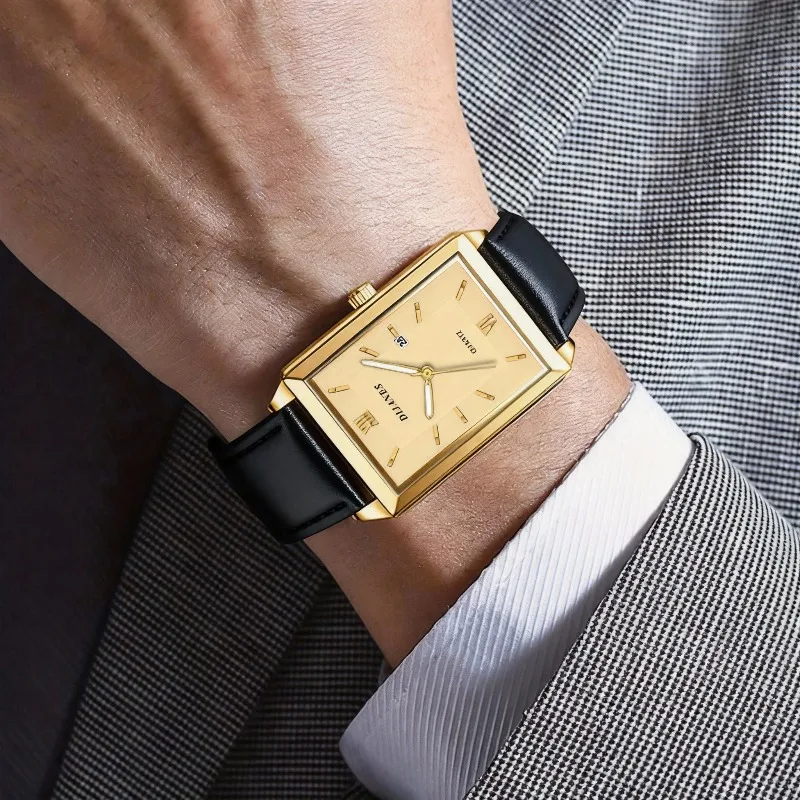 カジュアルレザーメンズ腕時計ファッションスクエアクォーツ腕時 - Smartwatch New Watches For Men のレビューと価格