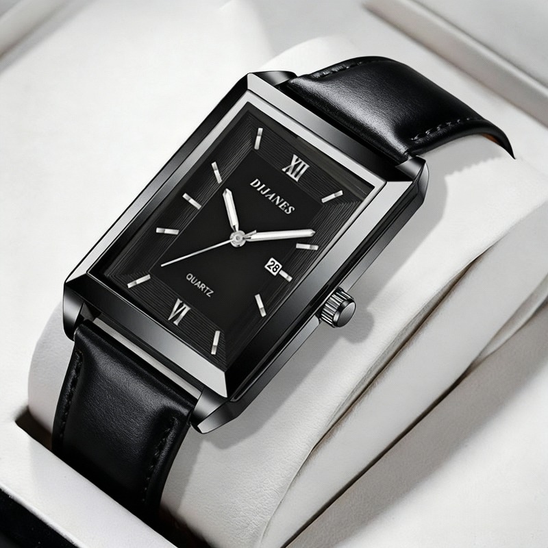 カジュアルレザーメンズ腕時計ファッションスクエアクォーツ腕時 - Smartwatch New Watches For Men のレビューと価格