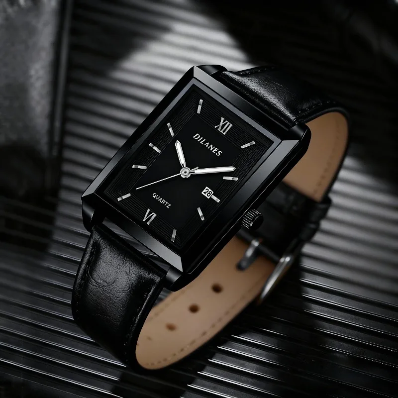 カジュアルレザーメンズ腕時計ファッションスクエアクォーツ腕時 - Smartwatch New Watches For Men のレビューと価格