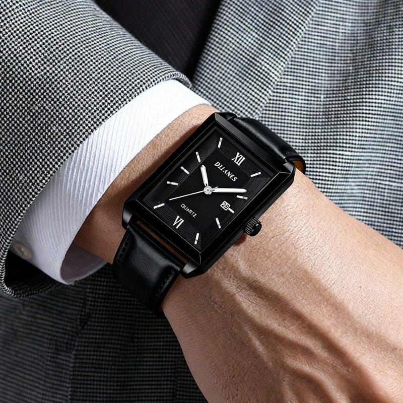 カジュアルレザーメンズ腕時計シンプルなスクエアクォーツ時計カ - Smartwatch New Watches For Men のレビューと価格